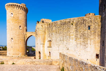 Beautiful old Castell de Bellver, blue sky without clouds, Palma de Mallorca, Spainのeditorial素材