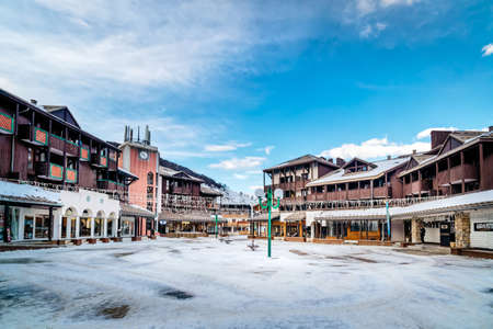 Les deux Alpes, Alps, France, January 2017 Promenade and centre of the town, shopping area. Popular ski and winter sport destinationのeditorial素材