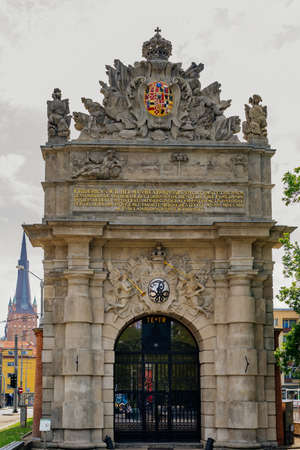 Szczecin, Poland, June 2018 Brama Portowa or Port Gate, one of two remaining city gates and fortifications from 1700s in Stettinのeditorial素材
