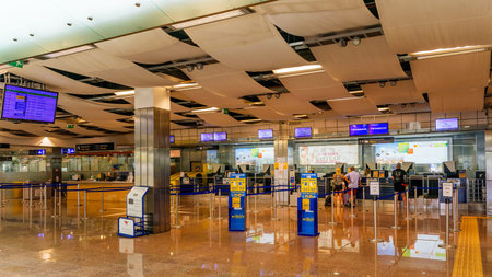 Zadar, Croatia, August 2019 People, tourists checking in for their flights for holidays in...