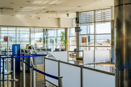 Zadar, Croatia, August 2019 Empty departure desks and gates on Zadar International Airport due to...