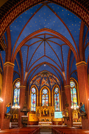 Szczecin, Poland, June 2019 Beautiful interior and altar in a lesser basilica, Roman Catholic Parish of St. John the Baptist, established in 1888のeditorial素材