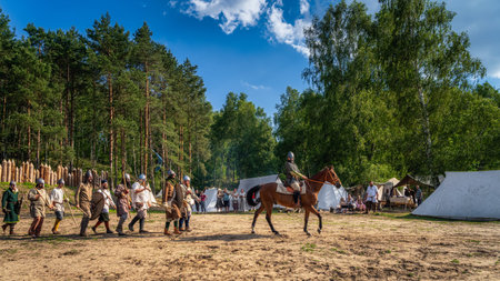 Cedynia, Poland June 2019 Historical reenactment of Battle of Cedynia, an army of Mieszko I of Poland defeated forces of Hodo of Germany, 11th centuryのeditorial素材