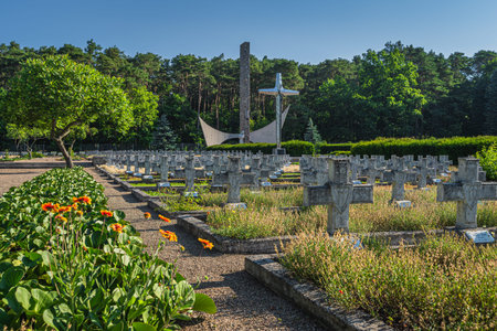 Stare Lysogorki, Poland, June 2019 Monument and rows of graves. Military cemetery for fallen...