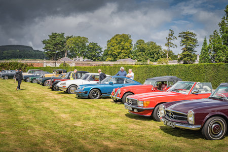 Wicklow, Ireland, August 2019 Irish Veteran and Vintage Car Club in Powerscourt, people admiring beautiful vintage carsの写真素材