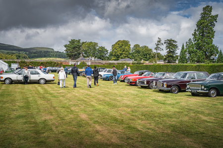 Wicklow, Ireland, August 2019 Irish Veteran and Vintage Car Club in Powerscourt, people admiring beautiful vintage carsの写真素材