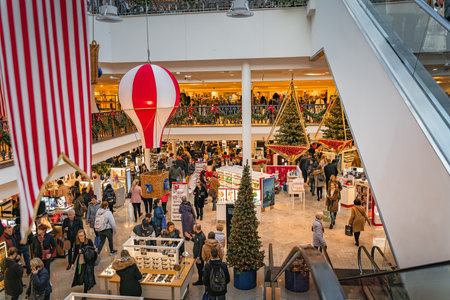 Dublin, November 2019 Crowd of people shopping for Christmas gifts. Christmas decorations in Arnotts Shopping centre on Henry Streetの写真素材