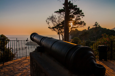 Sunset on Corfu Island. Beautiful sea viewの写真素材