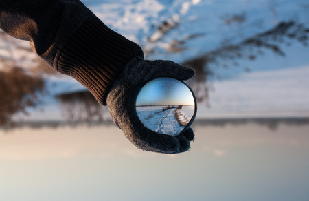 Snow road in glass ballの写真素材