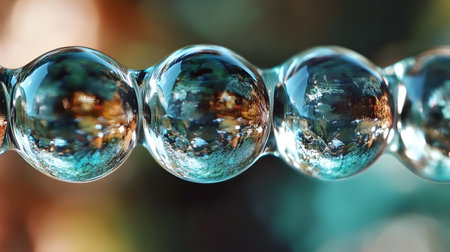 Close-up of a crystal ball with reflection in the water.の素材