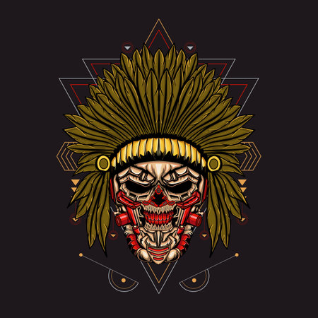 Illustration Indian Skull Robotic Sacred Geometric, this is an ideal vector illustration for mascots and tattoos or T-shirt graphicsのイラスト素材