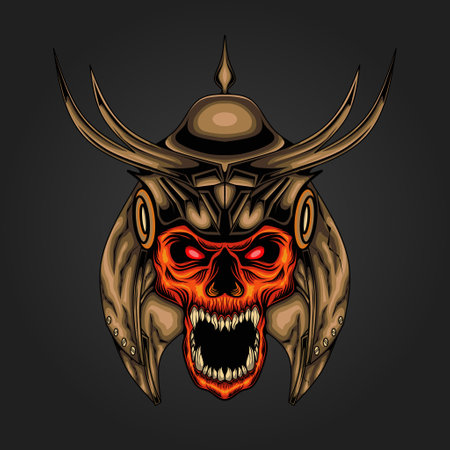 Samurai skull head illustration, this is an ideal vector illustration for mascots and tattoos or T-shirt graphicsのイラスト素材