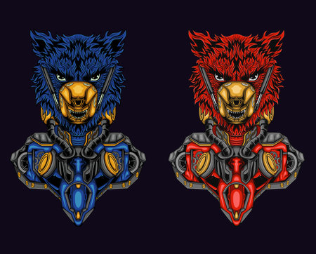 Mecha Theme Of Head Robot Illustration Vector, this is an ideal vector illustration for mascots and tattoos or T-shirt graphicsのイラスト素材