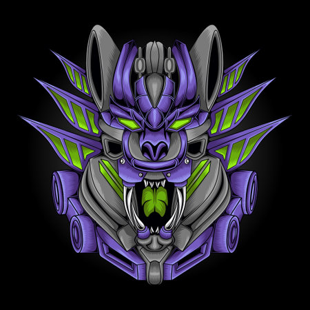 Artwork illustration and mecha cat robot head t-shirtのイラスト素材