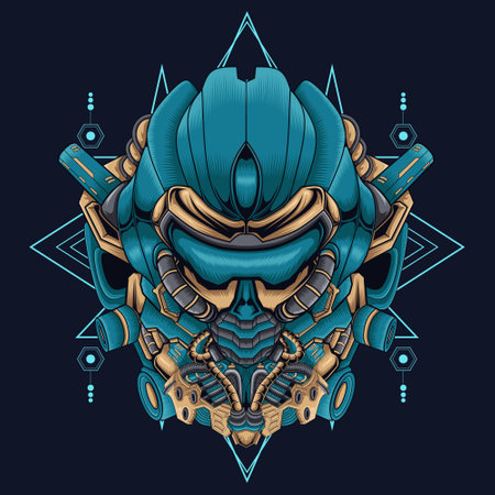 Tech Robot Head Mascot Illustration, this is an ideal vector illustration for mascots and tattoos or T-shirt graphicsのイラスト素材