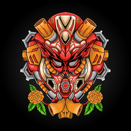 Tech Robot Head Mascot Illustration, this is an ideal vector illustration for mascots and tattoos or T-shirt graphicsのイラスト素材