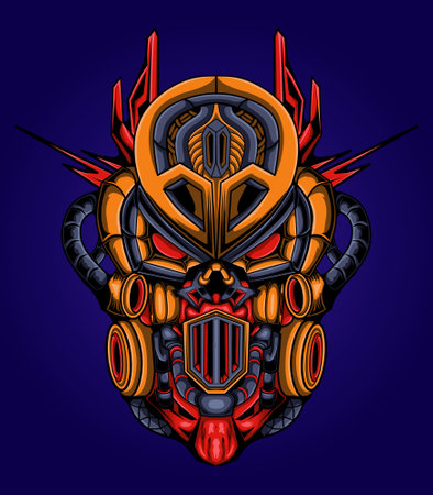 mecha alien monster head illustration, this is an ideal vector illustration for mascots and tattoos or T-shirt graphicsのイラスト素材