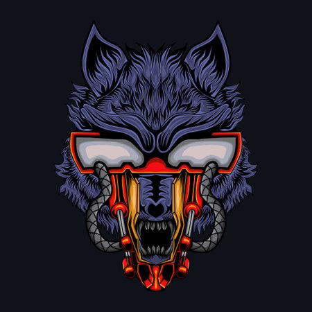 Blue Wolf Robot Mecha, this is an ideal vector illustration for mascots and tattoos or T-shirt graphicsのイラスト素材