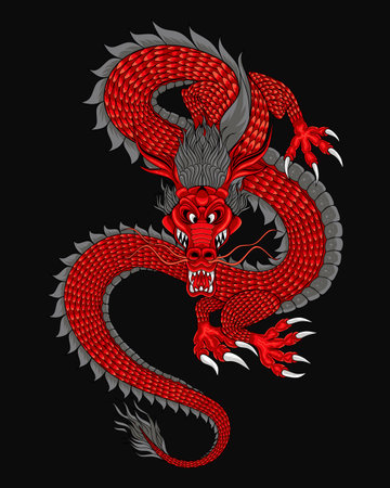 Red chinese dragon illustrationのイラスト素材