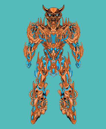 Futuristic head mecha robot warrior, this is an ideal vector illustration for mascots and tattoos or T-shirt graphicsのイラスト素材