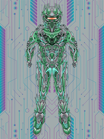 Futuristic head mecha robot warrior, this is an ideal vector illustration for mascots and tattoos or T-shirt graphicsのイラスト素材