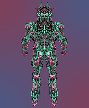 Futuristic head mecha robot warrior, this is an ideal vector illustration for mascots and tattoos or T-shirt graphicsのイラスト素材