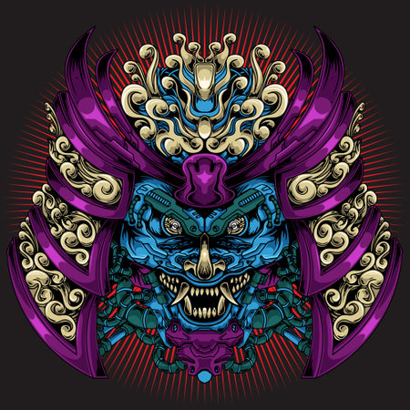 Samurai warrior mask illustrationのイラスト素材