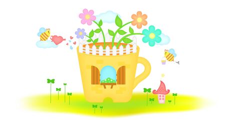 Bee flowerpot to live in templetのイラスト素材