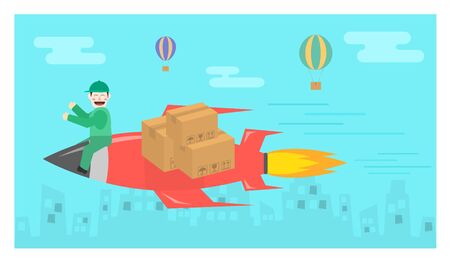 Quick rocket delivery flat designのイラスト素材