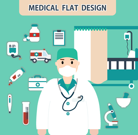 vector illustration of flat Hospital web elementsのイラスト素材