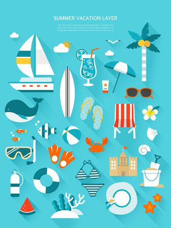 Summer Vacation Flat Illustrations Collectionのイラスト素材