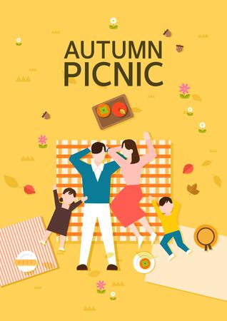 Autumn illustrations on yellow background.のイラスト素材