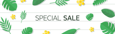 Horizontal shopping banners with Tropical leaf Vector illustration.のイラスト素材