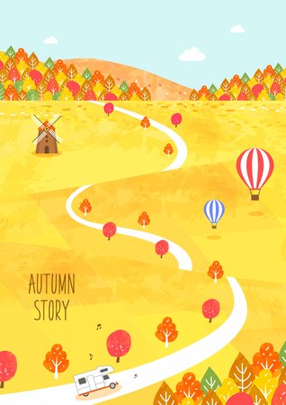 Autumn travel illustrationのイラスト素材
