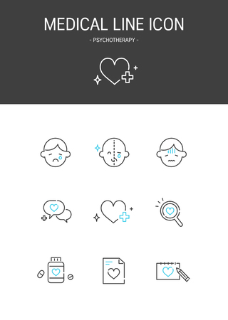 Medical elements outline icons set. Psychotherapyのイラスト素材