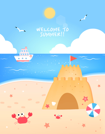 Happy summer travel illustrationのイラスト素材
