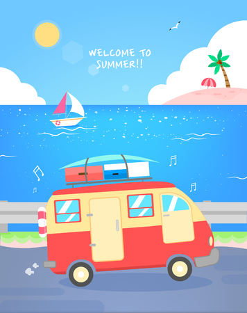 Happy summer travel illustrationのイラスト素材