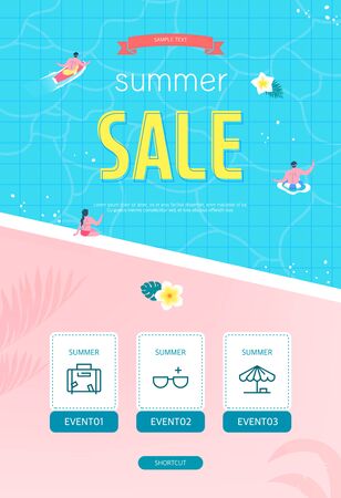 Summer Sale Poster, Web Banner, Pop-Up, banner template design. seasonal discount vector Illustration.のイラスト素材