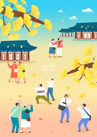 Autumn Travel and Festival Illustrationのイラスト素材