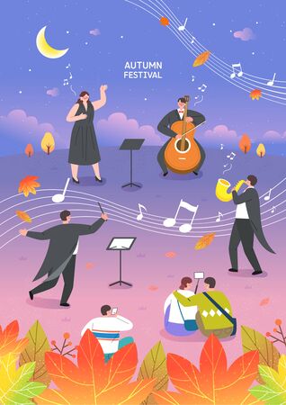 Autumn Travel and Festival Illustrationのイラスト素材
