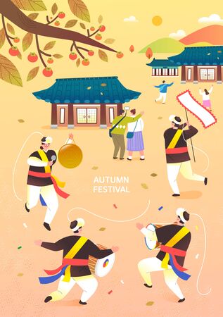Autumn Travel and Festival Illustrationのイラスト素材