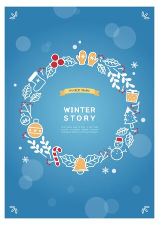 Winter frame line drawing illustrationのイラスト素材
