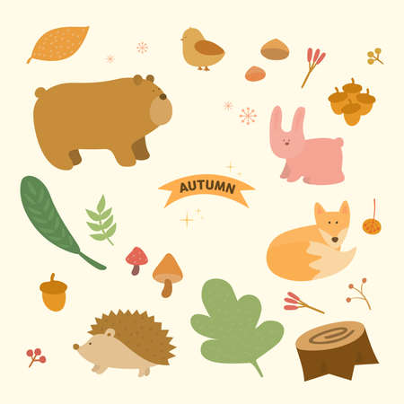 Soft autumn images: Autumn illustration Animalのイラスト素材