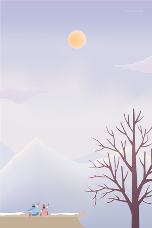 a collection of dreamy New Year's Day illustrationsのイラスト素材