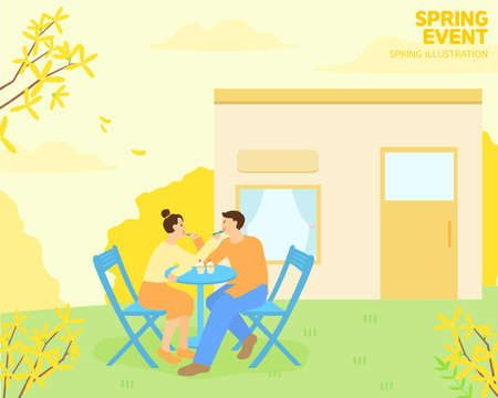 Fresh Spring Landscape Illustrationのイラスト素材