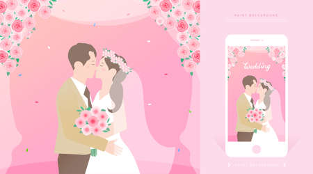 Happiness-filled wedding illustrations and mobile invitationsのイラスト素材