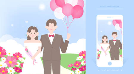 Happiness-filled wedding illustrations and mobile invitationsのイラスト素材