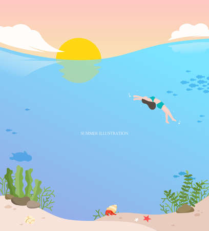 Summer welcome slim background illustrationのイラスト素材