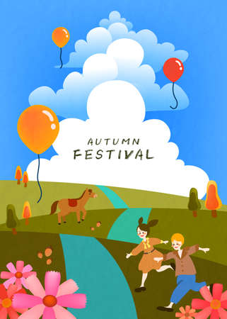 Design of Autumn Landscape Illustrationのイラスト素材