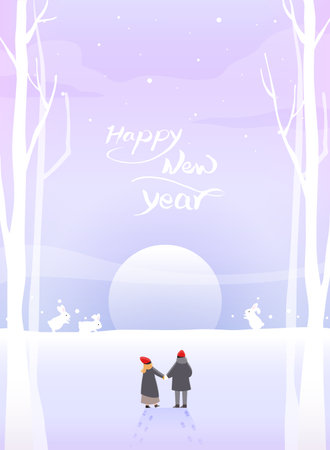 New Year's landscape gradation illustrationのイラスト素材